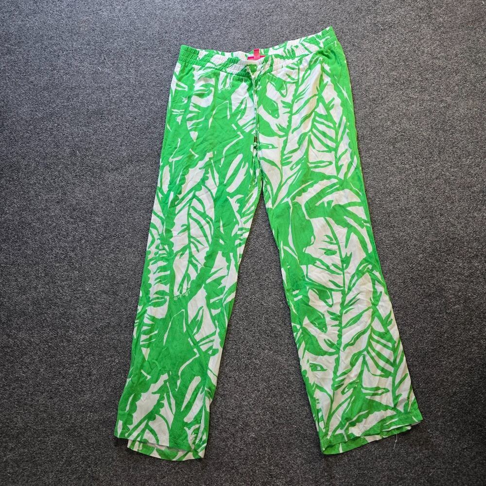 Lilly Pulitzer Pants Womens Large White Green Floral Wide Leg Pull On Tropical